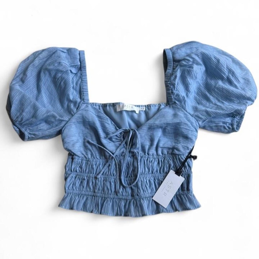 ASTR Blue Puff Sleeve Crop - NWT - Size XS